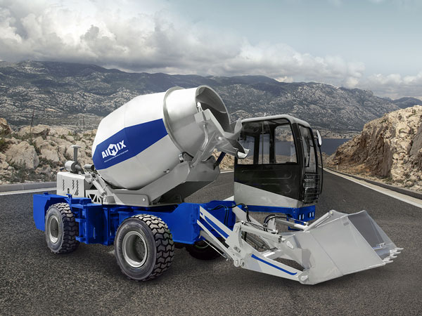 self loading concrete mixer with pump