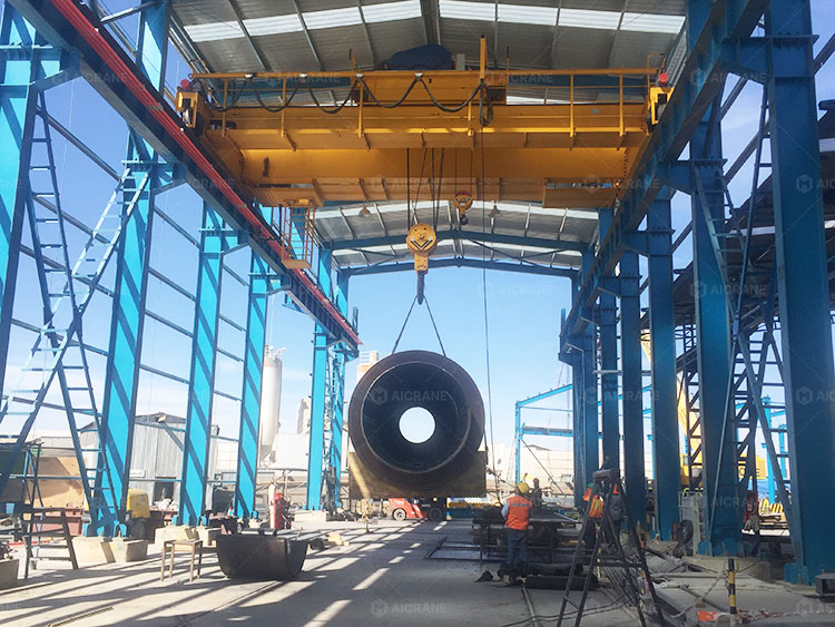 50 ton overhead crane load testing at an industrial plant