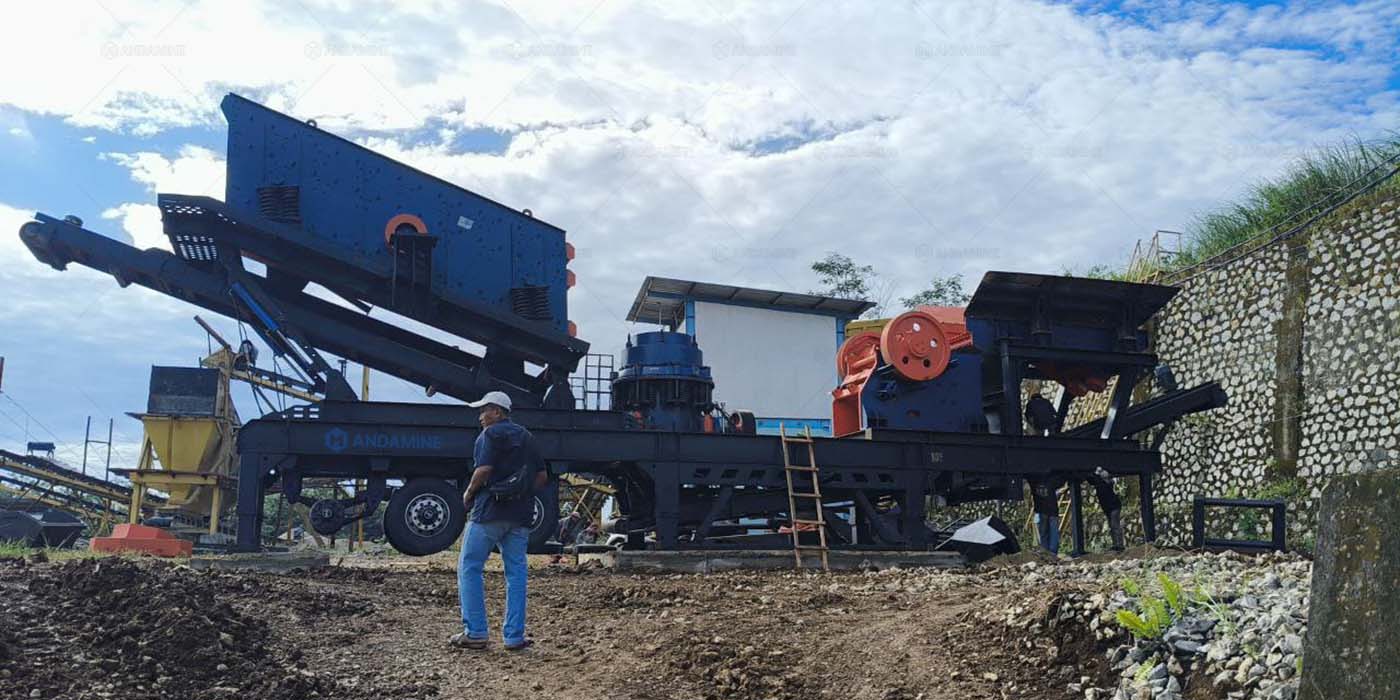 4-in-1 mobile cone jaw crusher plant for granite crushing in Sukabumi, Indonesia