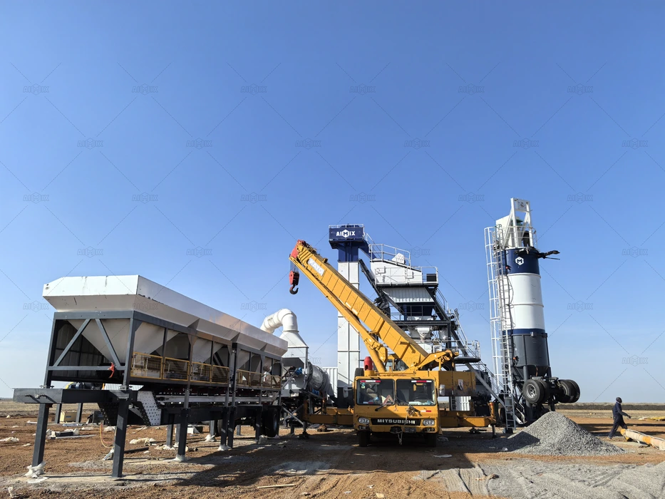 100TPH portable asphalt batching plant installation for road construction in Sudan